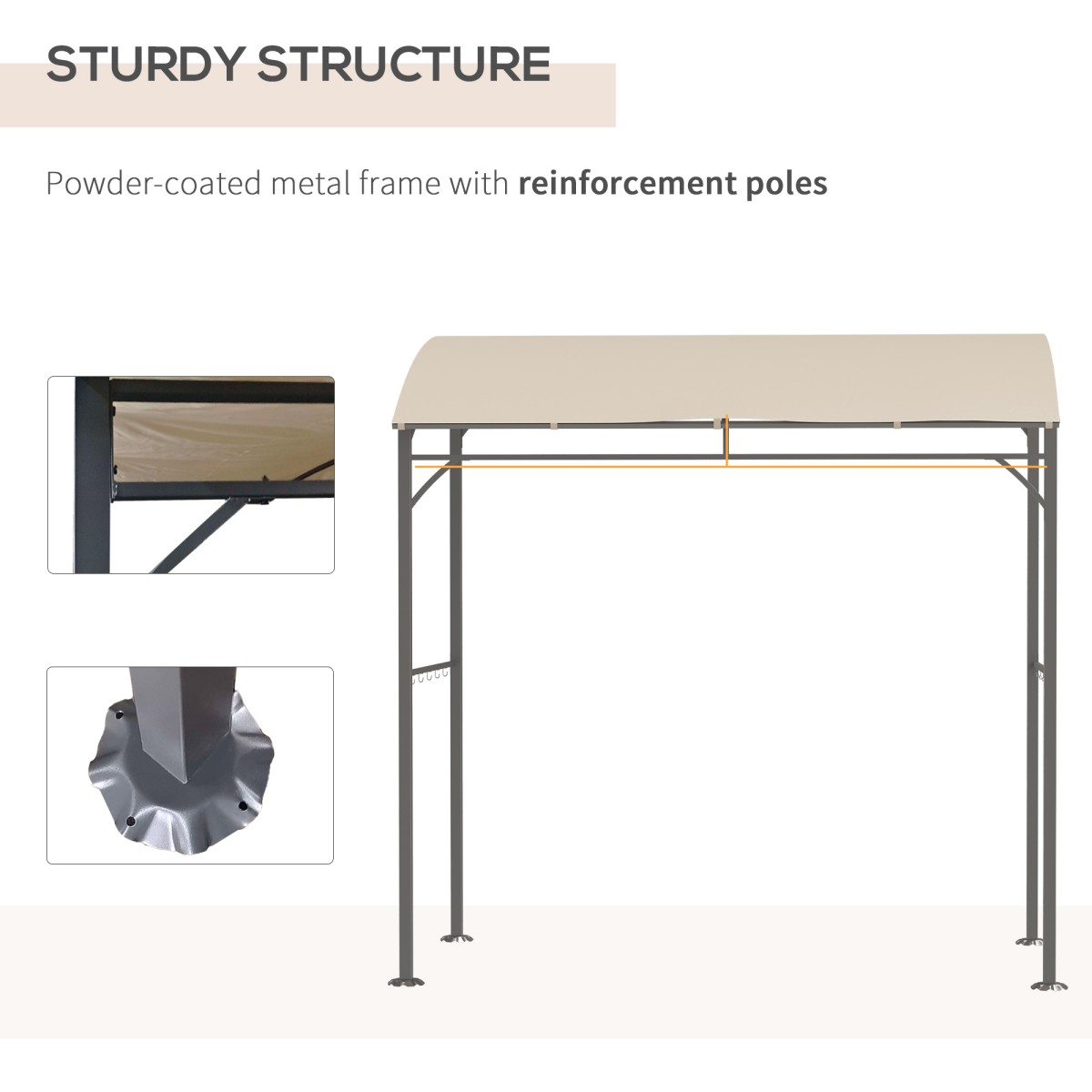Outsunny BBQ Gazebo Tent 2.2 x 1.5m with 10 Hooks and Curved Canopy – Sun Shade Shelter, Beige