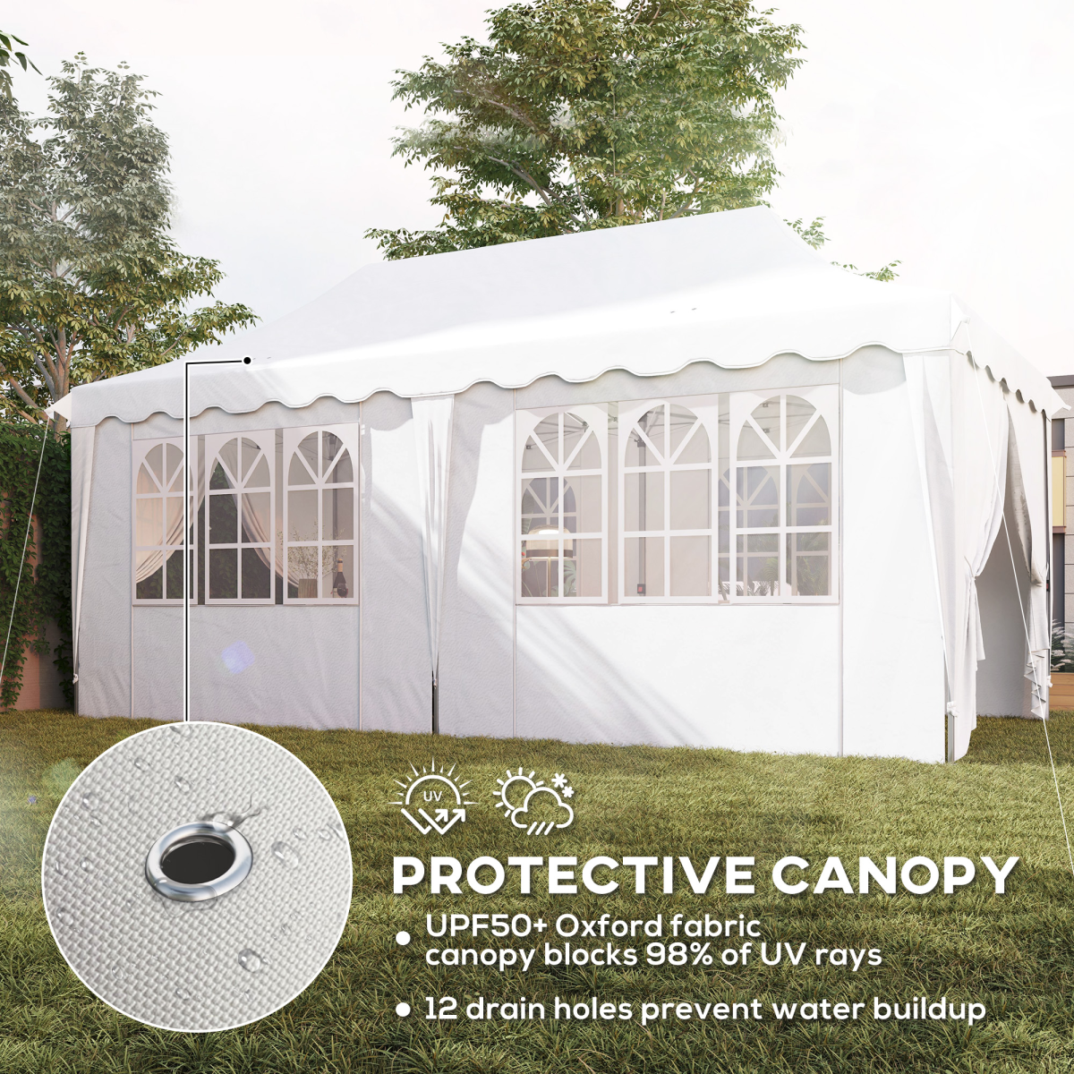 Outsunny 3 x 6m Pop-Up Gazebo with Sides, UPF50+ Oxford Canopy, Windows & Doors – Garden Party Marquee, White