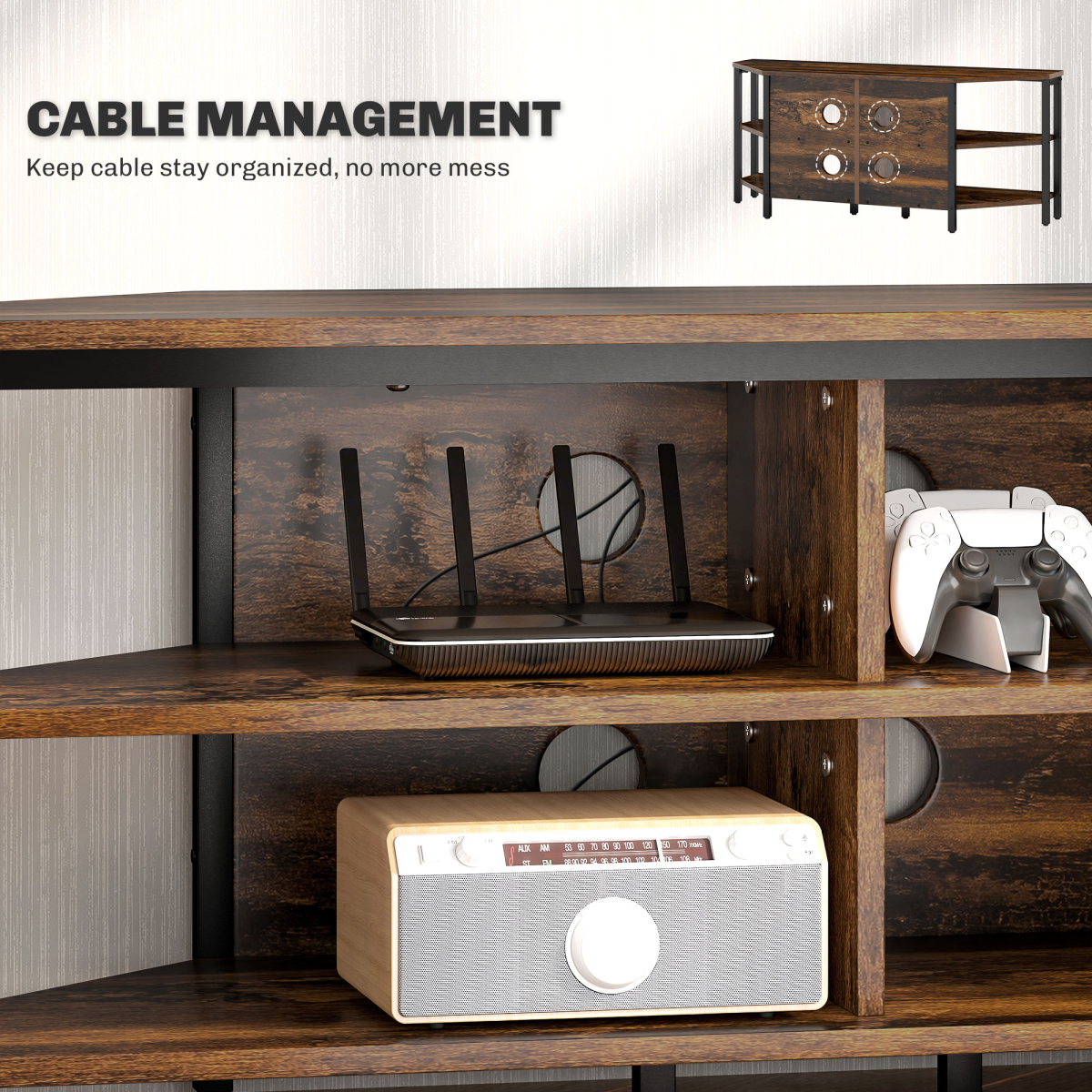 HOMCOM Corner TV Stand for TVs up to 50" with Four Open Shelves – Space-Saving Media Unit, Rustic Brown