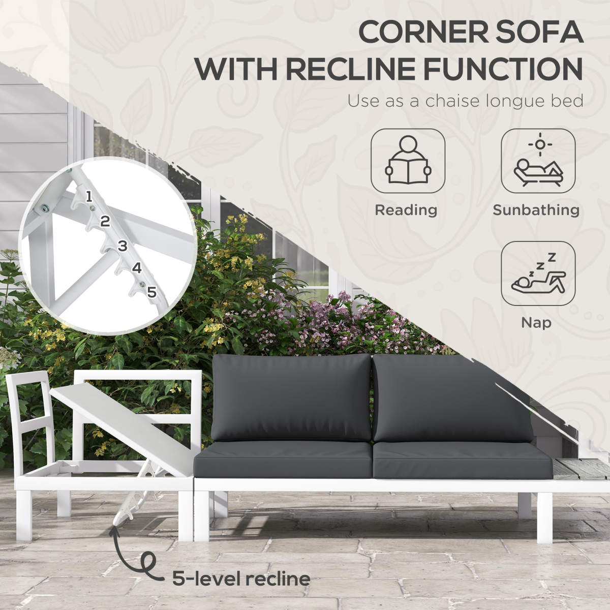 Outsunny Garden Corner Sofa Set steel frame close-up