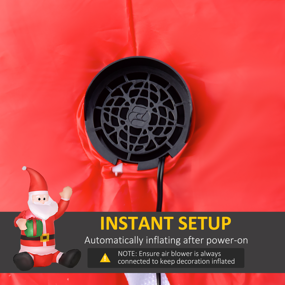 HOMCOM 4ft Inflatable Christmas Santa Claus with Gift & Internal LED Lights – IP44 Indoor Outdoor Xmas Decoration