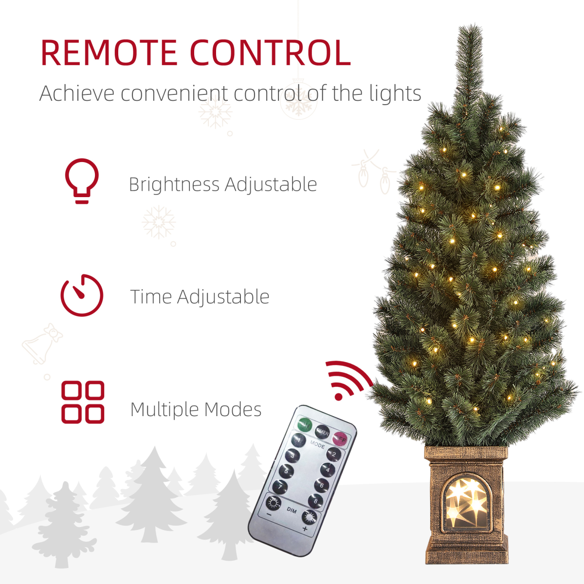 HOMCOM 4ft Artificial Christmas Tree with 80 Warm White LED Lights, Remote & Timer – Indoor Festive Decor, Green