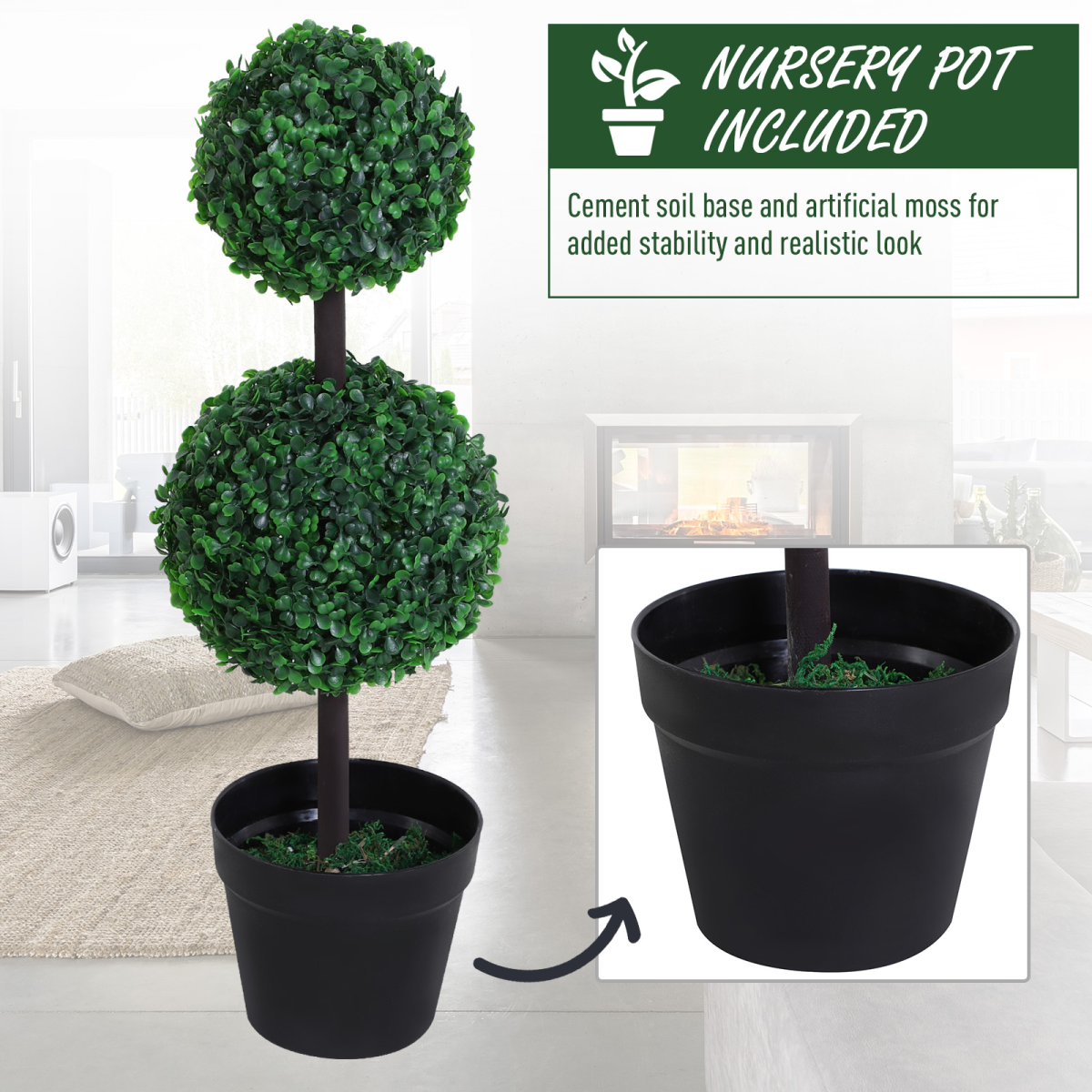 Artificial Double Boxwood Ball Topiary Trees – Set of 2, Green