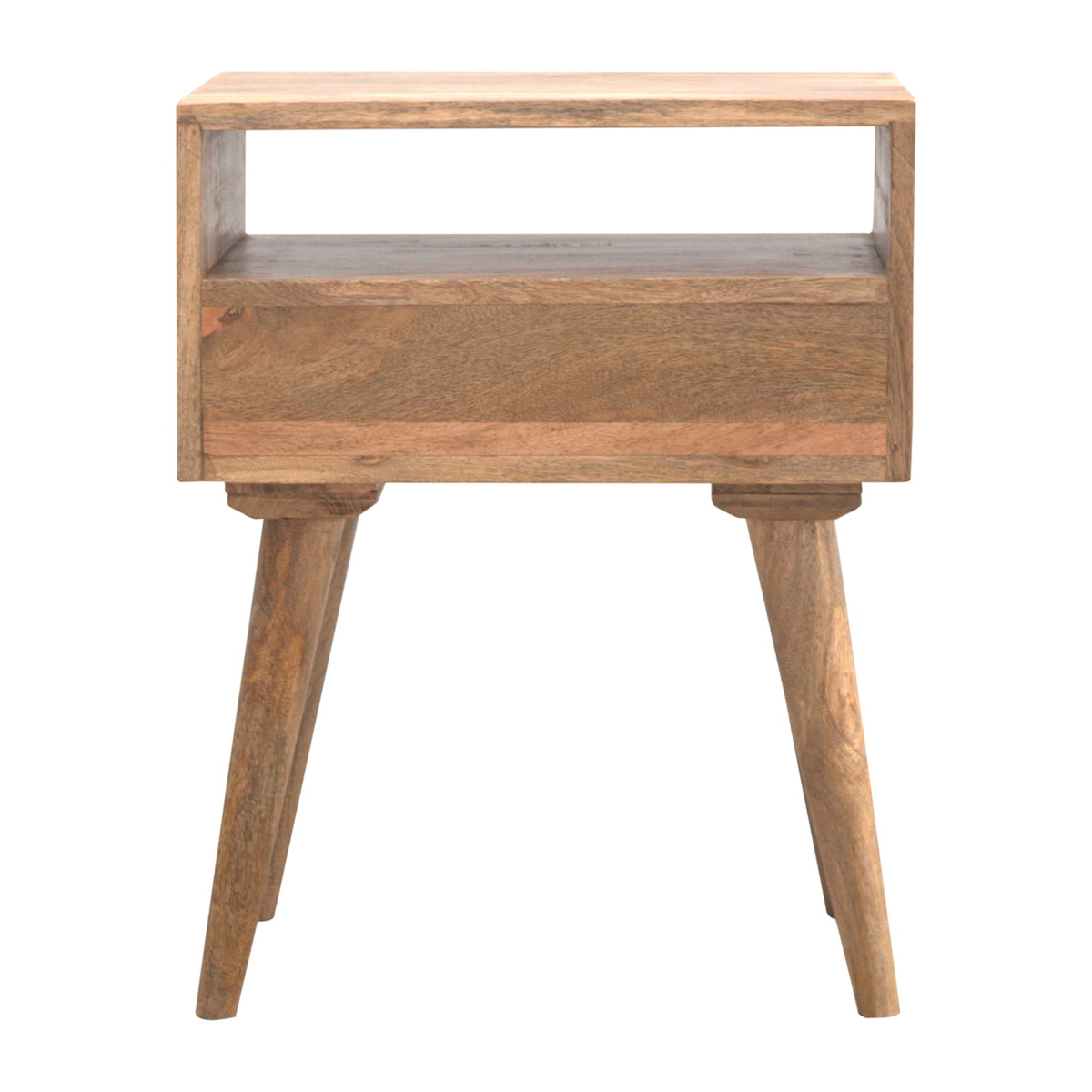 Artisan Furniture Solid Mango Wood Modern Bedside Table with 1 Drawer & Open Shelf – Oak-ish Finish, Beige