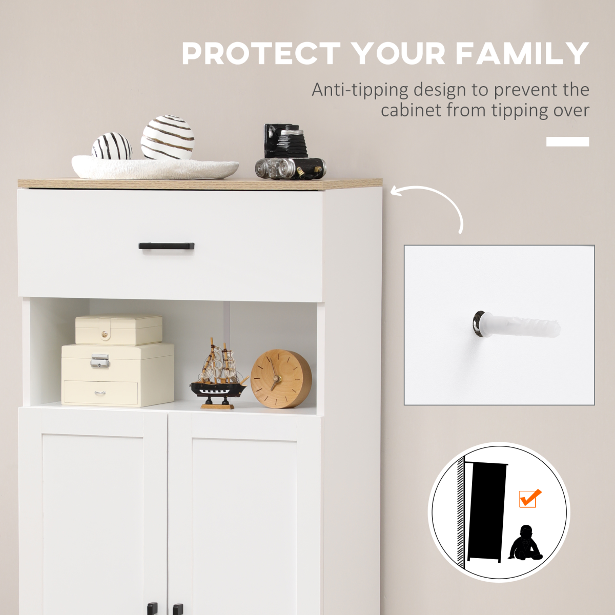 HOMCOM Kitchen Cupboard Storage Cabinet with Drawer, Open Appliance Space & Countertop – White