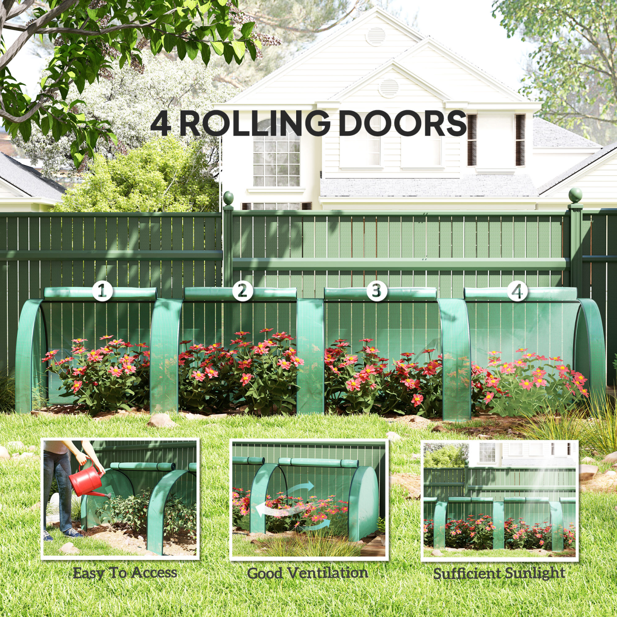 Outsunny Tunnel Greenhouse with Steel Frame & Zipped Doors, 395 x 100 x 80cm – Plant Protection, Green