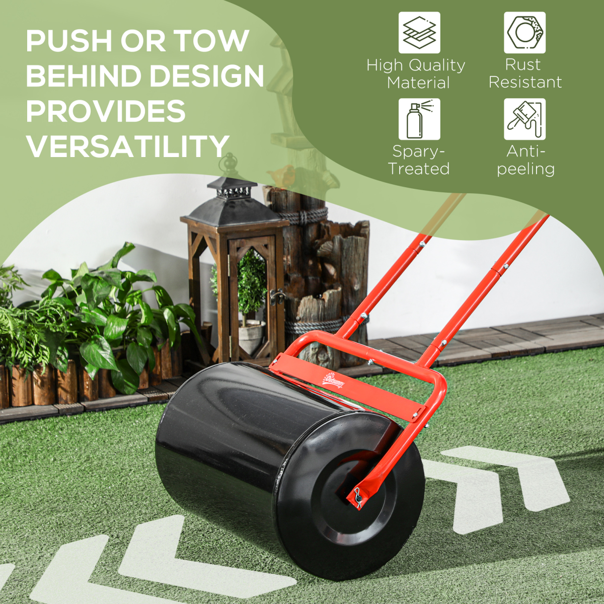 Outsunny Combination Push/Tow Lawn Roller with 38L Sand or Water Fill – Steel Garden Roller