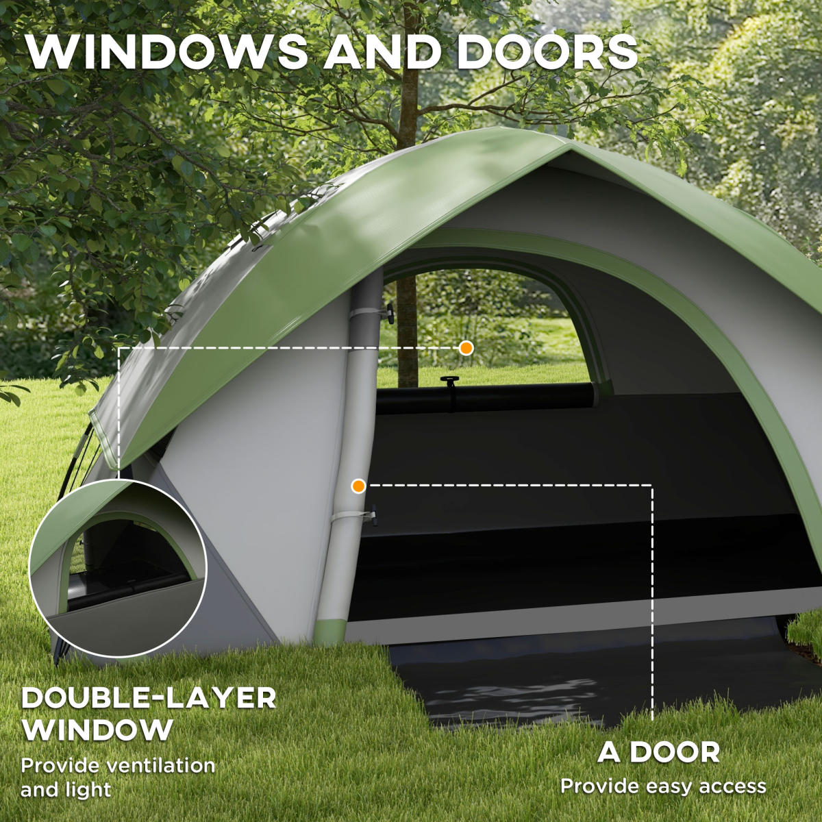 Outsunny 2 Man Camping Tent with Sewn-in Groundsheet, 3000mm Waterproof – One Room Tent with Carry Bag, Green