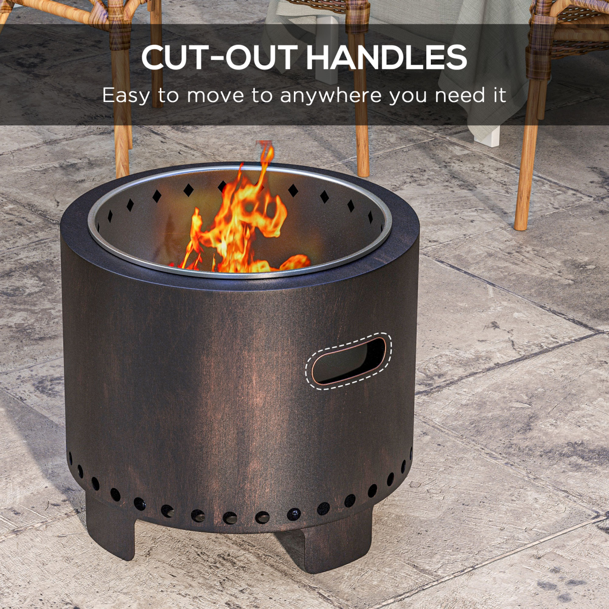 Outsunny 45cm Smokeless Wood Burning Fire Pit – Secondary Combustion Metal Firepit with Poker, Black