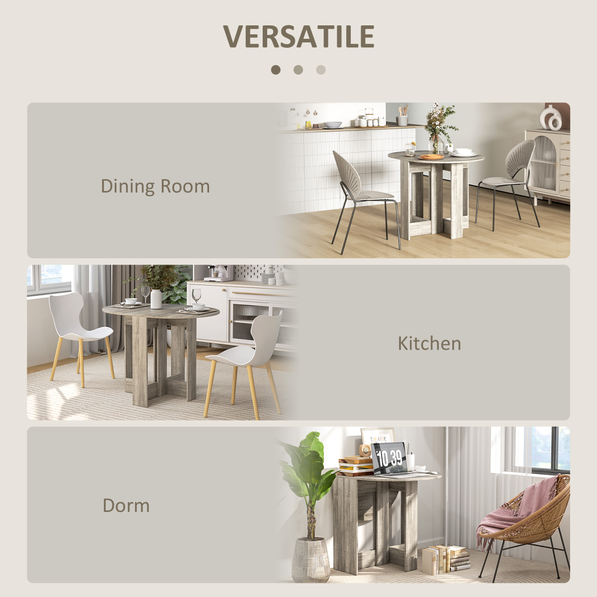HOMCOM Folding Drop Leaf Dining Table with Safety Latch – Extendable Kitchen Table, Grey
