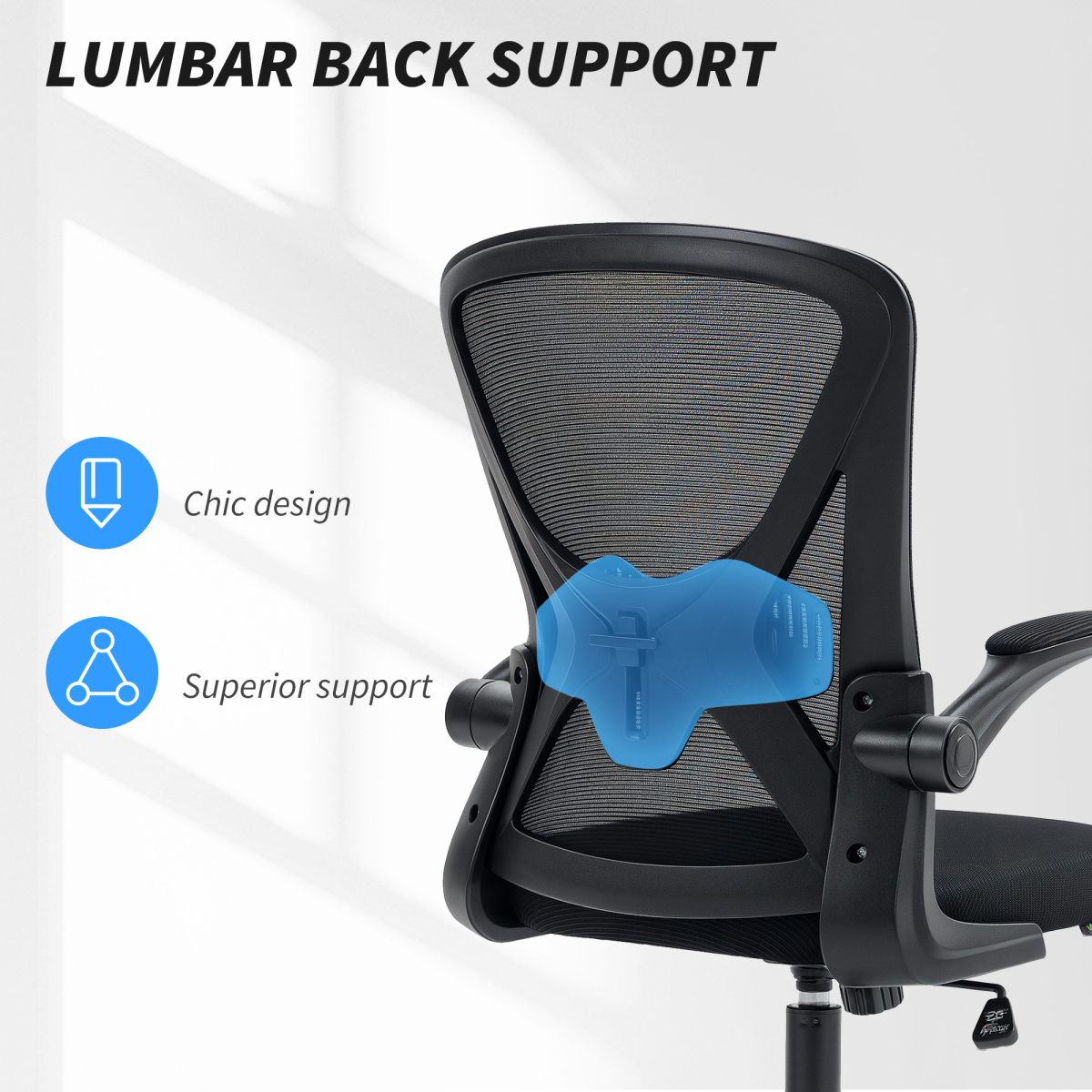 Vinsetto Mesh Office Chair with Lumbar Support, Flip-Up Armrests & Swivel Wheels, Black