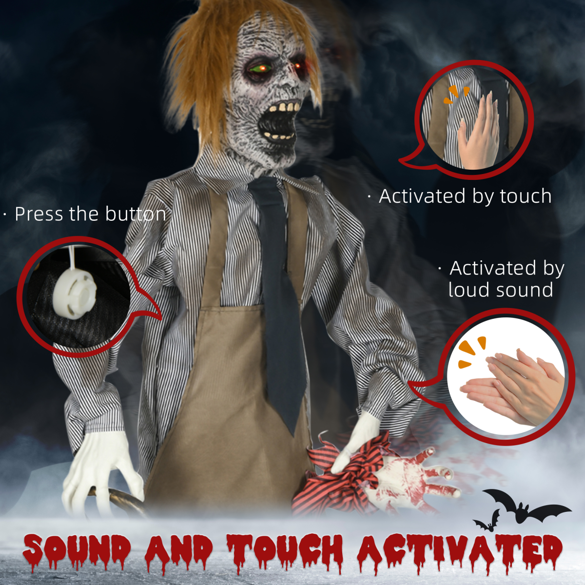 HOMCOM Life Size Animatronic Chainsaw Halloween Decoration with Motion Sensor & Sounds – Khaki