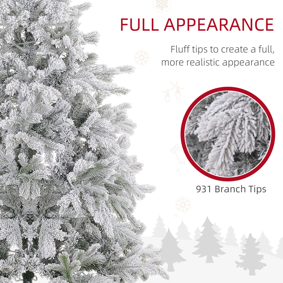 HOMCOM 5ft Artificial Christmas Tree with Realistic Snow Branches and 200 Warm White LED Lights – Auto Open