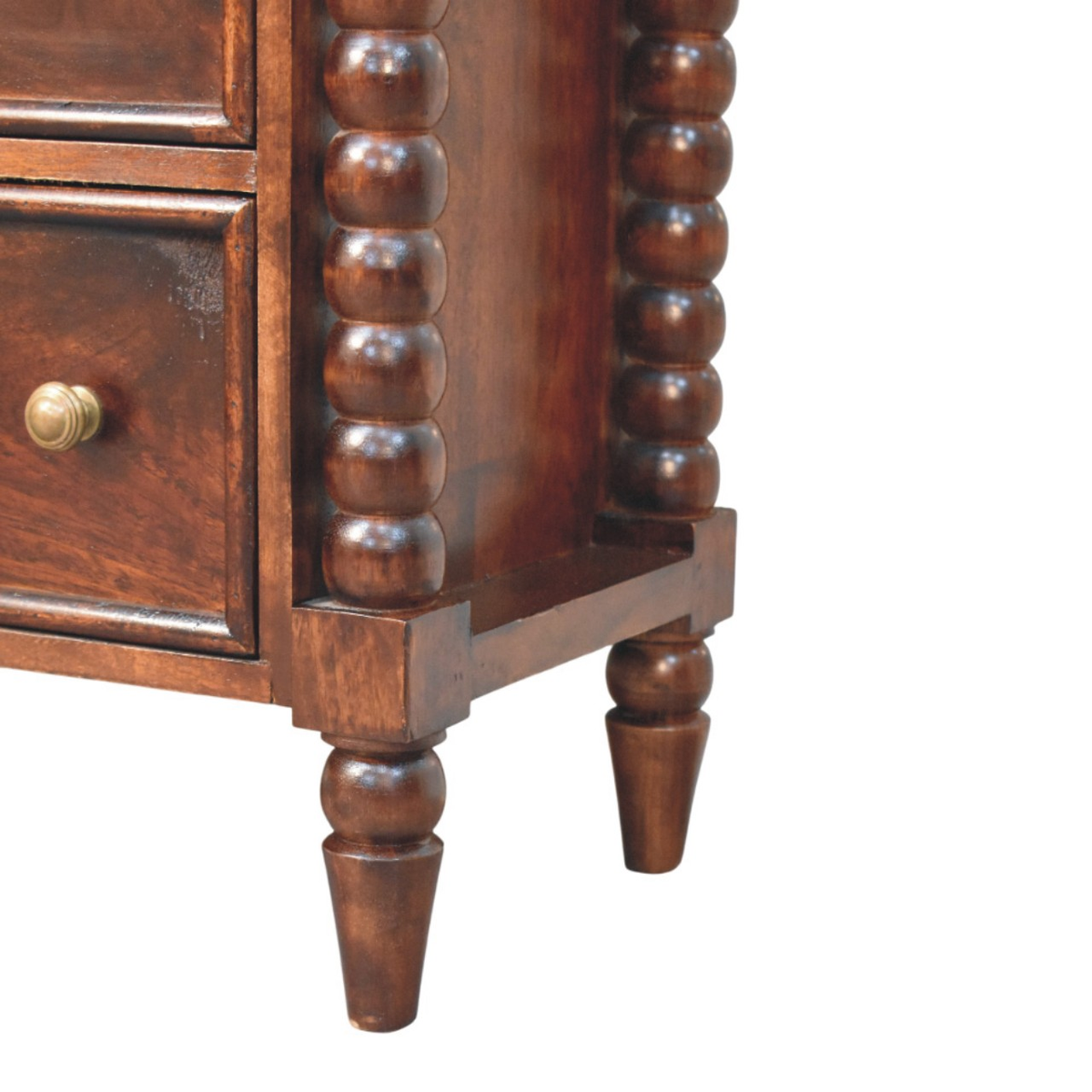 Artisan Furniture Spindle Winewood Solid Mango Wood Chest, 3 Drawers & Carved Legs – Bedroom Storage, Brown