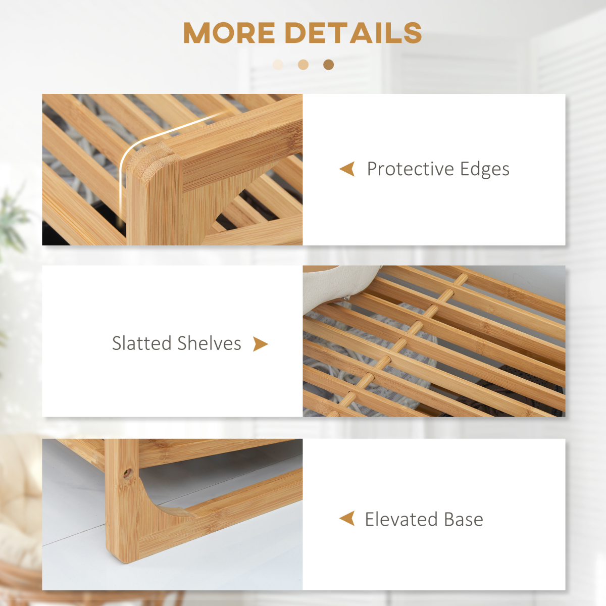 HOMCOM Bamboo Shoe Rack, 3-Tier Shoe Storage Shelf for 9 Pairs – 76 x 33 x 51cm