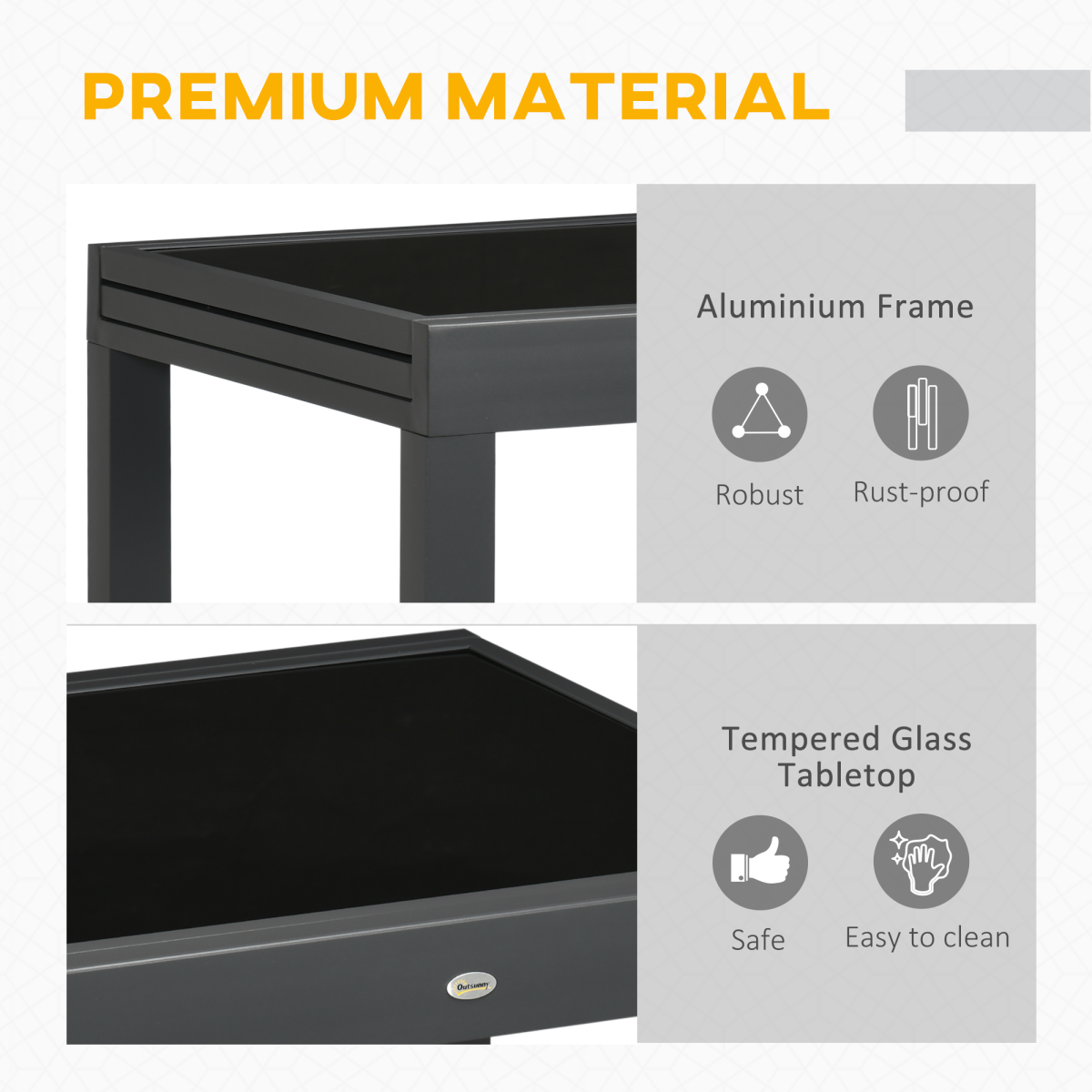 Outsunny Extendable Outdoor Dining Table with Aluminium Frame & Tempered Glass Top – Patio Table, Black