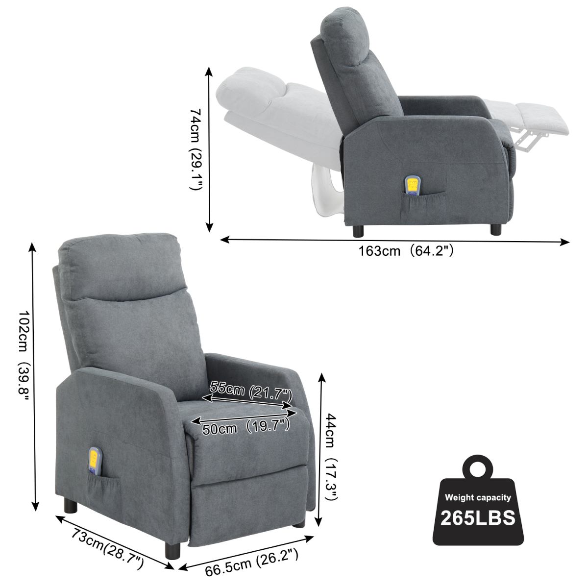 Electric Massage Recliner Chair with 6-Point Vibration & Heat – Home Lounge TV Chair, Light Grey Fabric