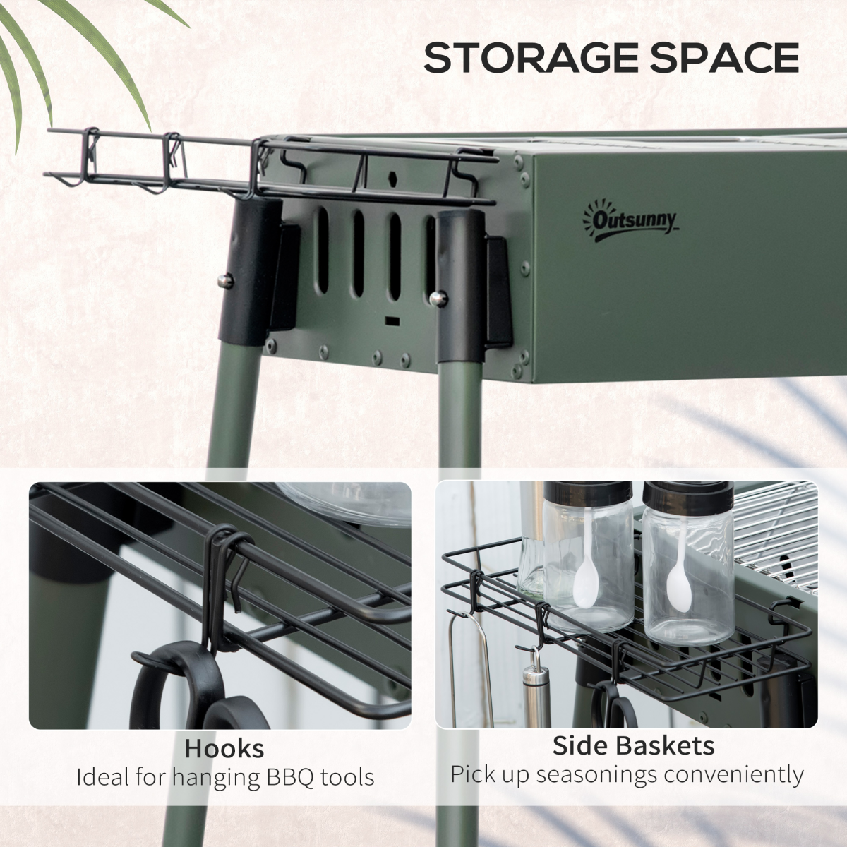 Outsunny Portable Charcoal Barbecue Grill with Two Storage Baskets, Hooks & Removable Legs – Garden BBQ