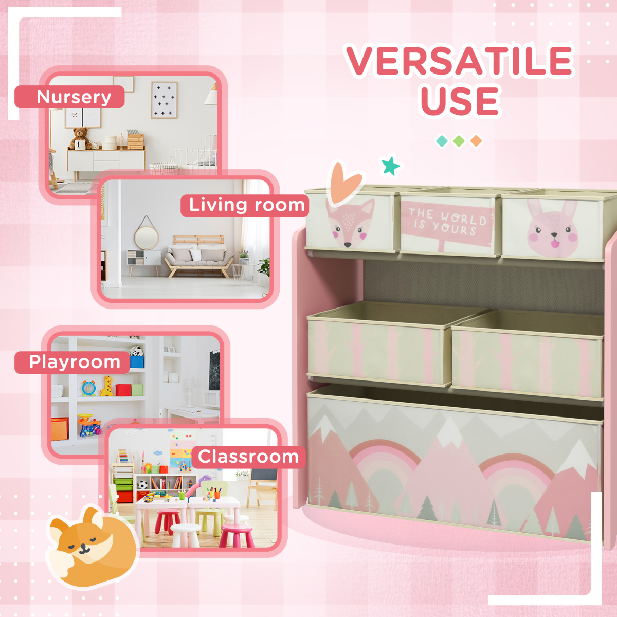 ZONEKIZ Kids Storage Unit with 6 Boxes – Children's Toy Storage Organiser for Ages 3-8, Pink