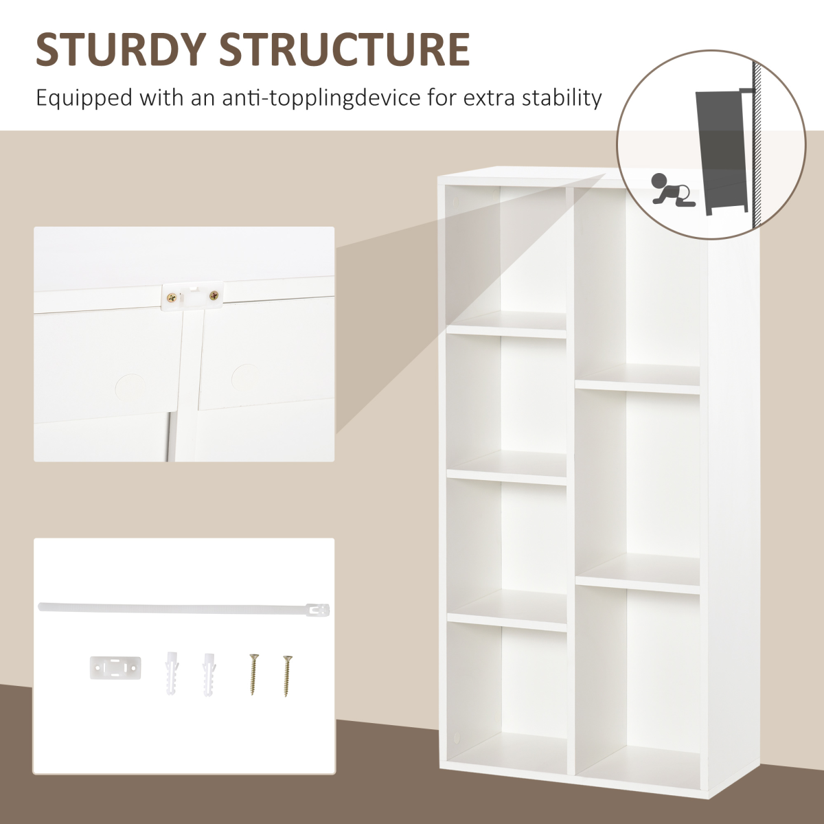 HOMCOM Seven-Cube Bookcase with Anti-Tipping Straps – Open Bookshelf Display Cabinet, White