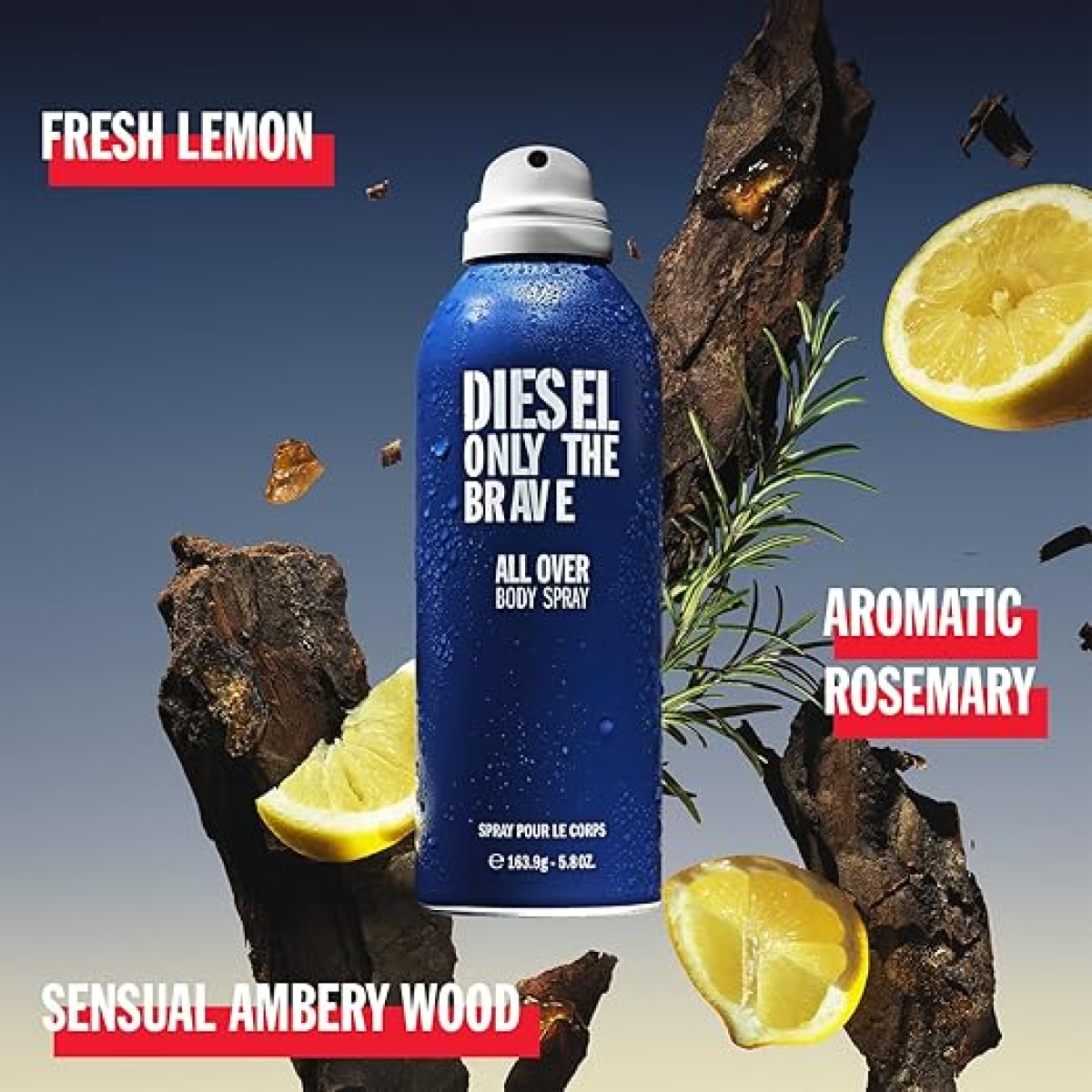 Diesel Only The Brave Body Spray for Men, 200ml – Citrus, Woody & Amber Fragrance
