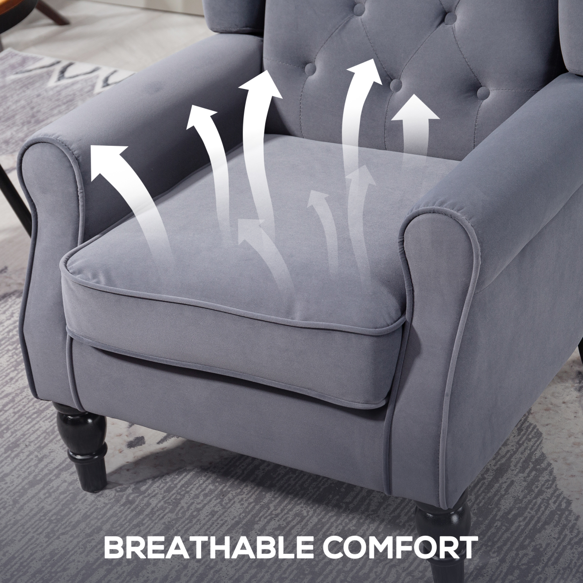 HOMCOM Retro Tufted Club Armchair with Piped Arms – Accent Chair for Living Rooms, Charcoal Grey