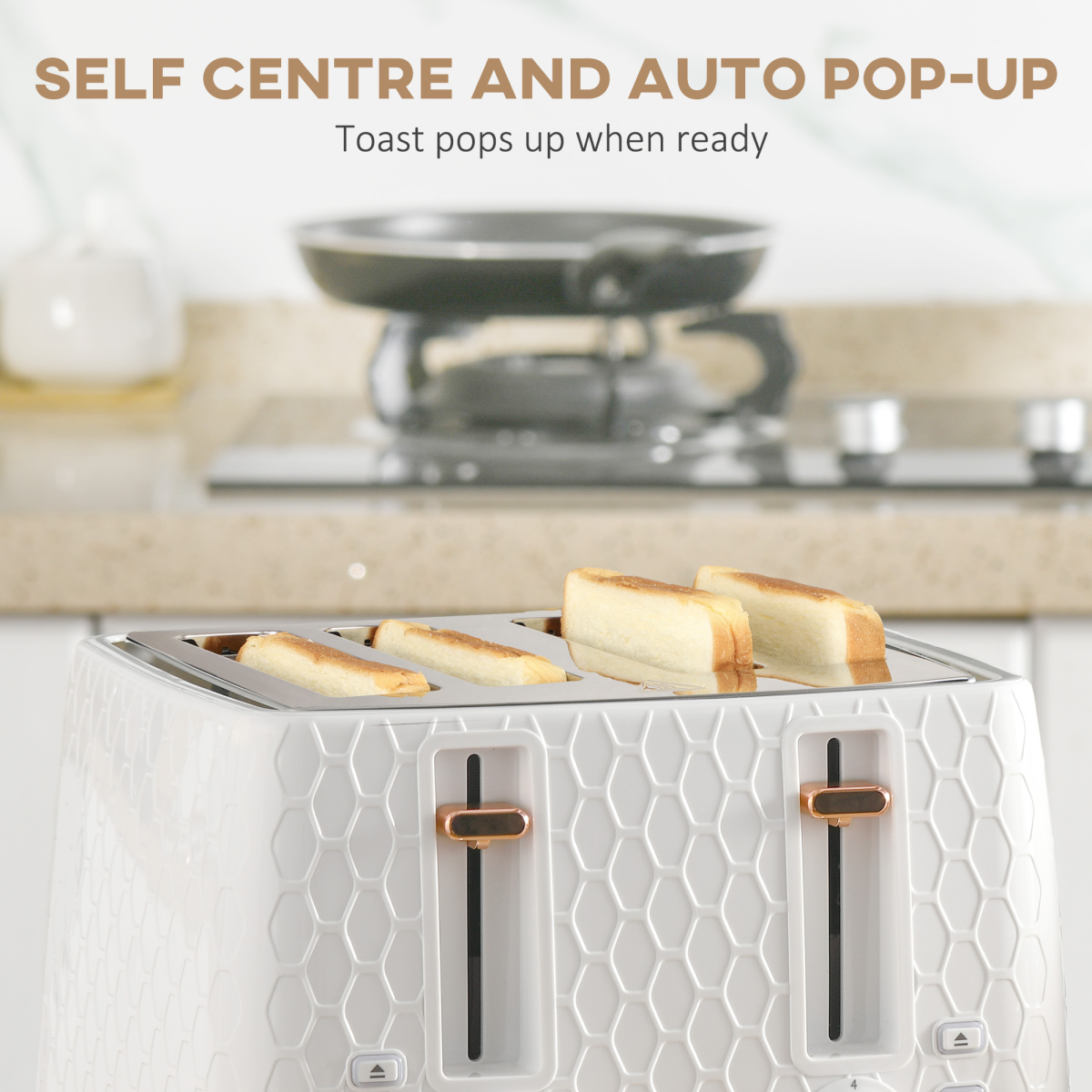 HOMCOM 1.7L Kettle & 4-Slice Toaster Set with Defrost & Reheat – Honeycomb Breakfast Set, White
