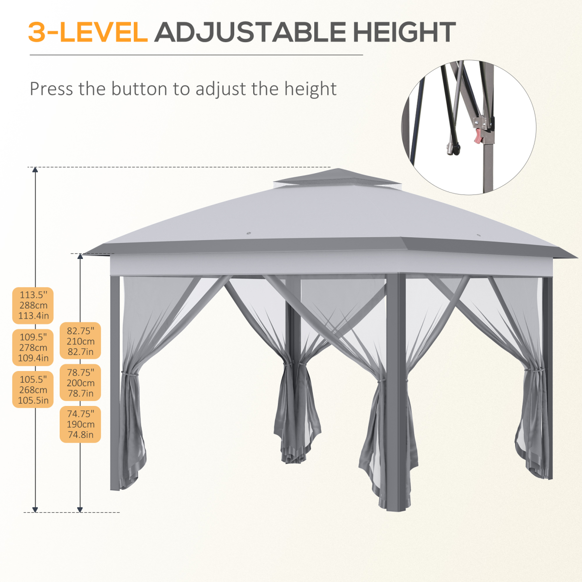 Outsunny Pop Up Gazebo with Two-Tier Roof, Mesh Sidewalls & Carrying Bag – Height Adjustable Canopy Tent, Grey