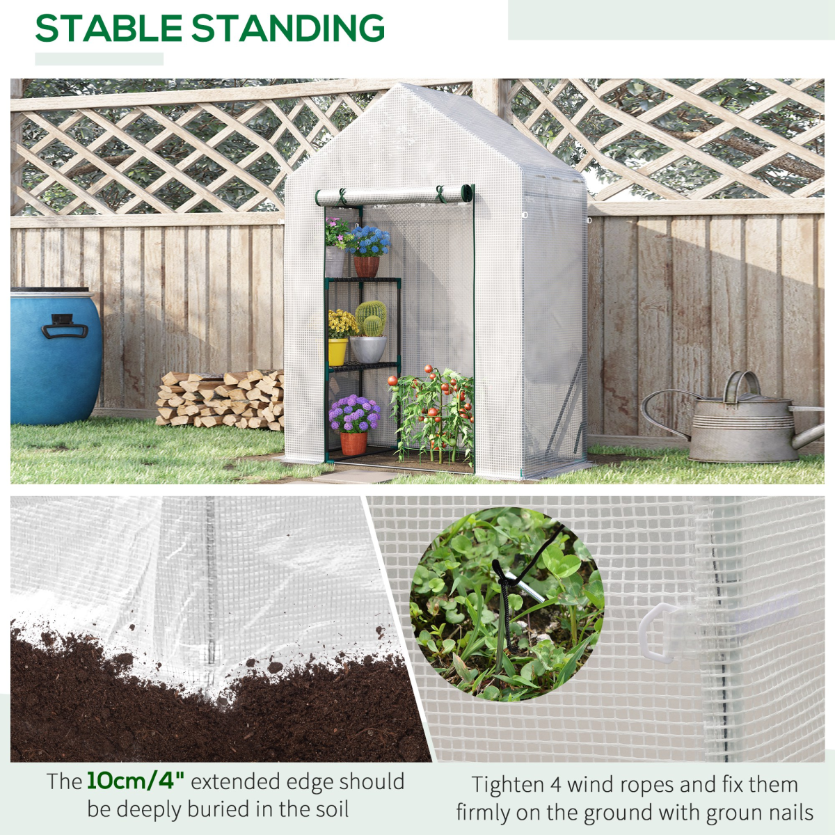 Outsunny Portable Outdoor Greenhouse with Two Wire Shelves and Zippered Door – Gardening Plant Grow House