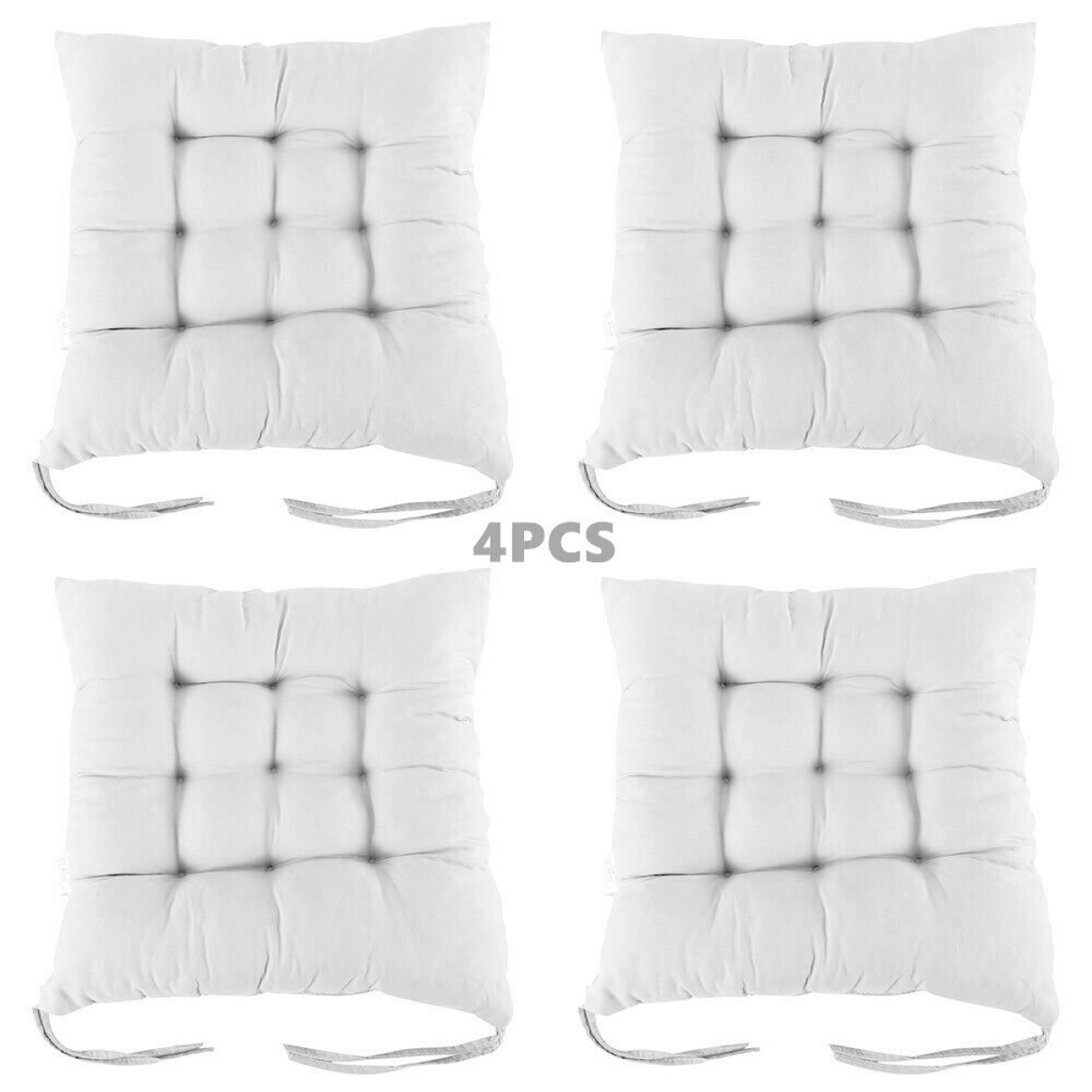 Plain Tie-On Seat Pad Cushions, Set of 4 – Soft Cotton-Cover Chair Pads for Dining, Kitchen & Garden, Grey