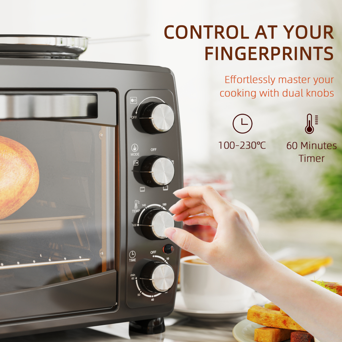 HOMCOM 36L Countertop Toaster Oven with 2 Hot Plates – Grill, Roast & Bake, Mini Kitchen Cooker