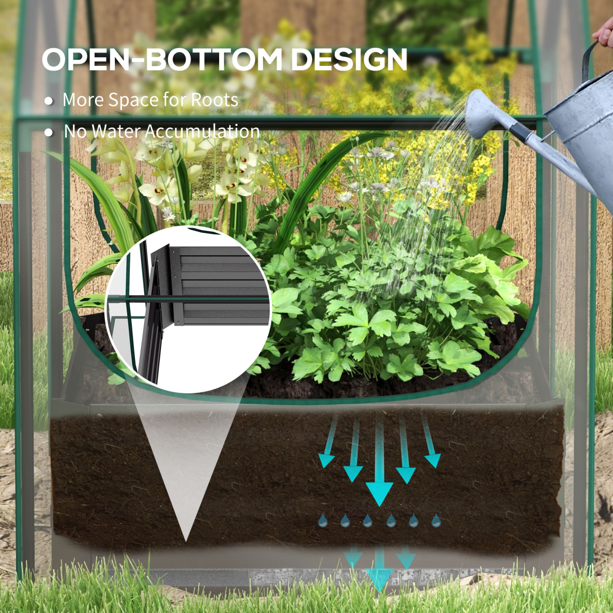 Outsunny Raised Garden Bed Planter Box with Clear Greenhouse Cover & Roll-Up Windows – 70 x 70 x 90cm, Grey