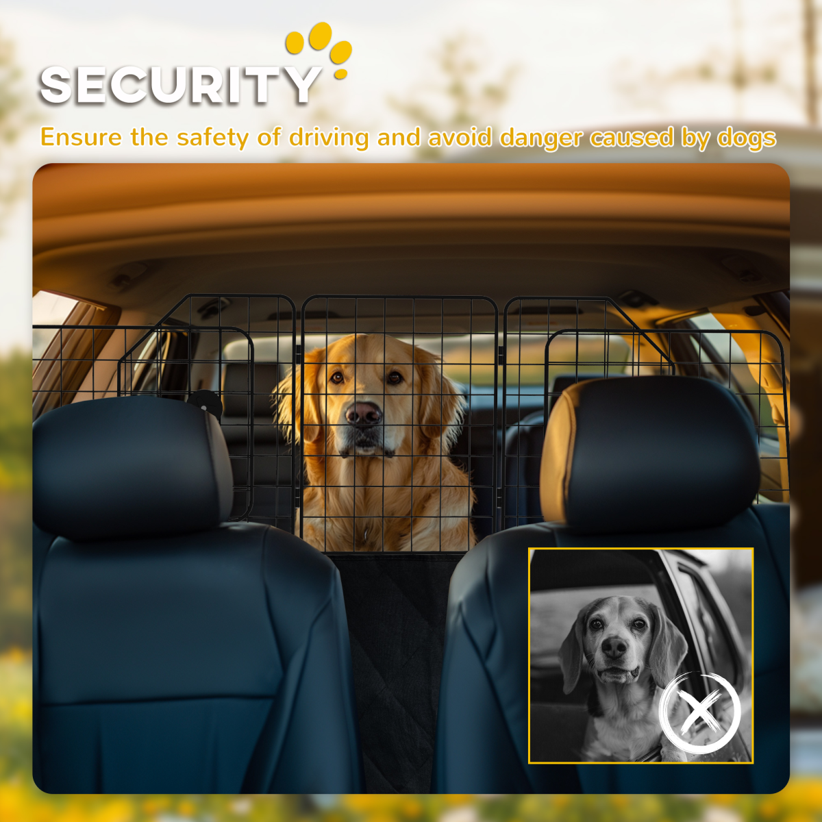 PawHut Dog Guard for SUVs, Vehicles & Vans with Adjustable Width 93–150cm – Foldable Steel Car Barrier, Black