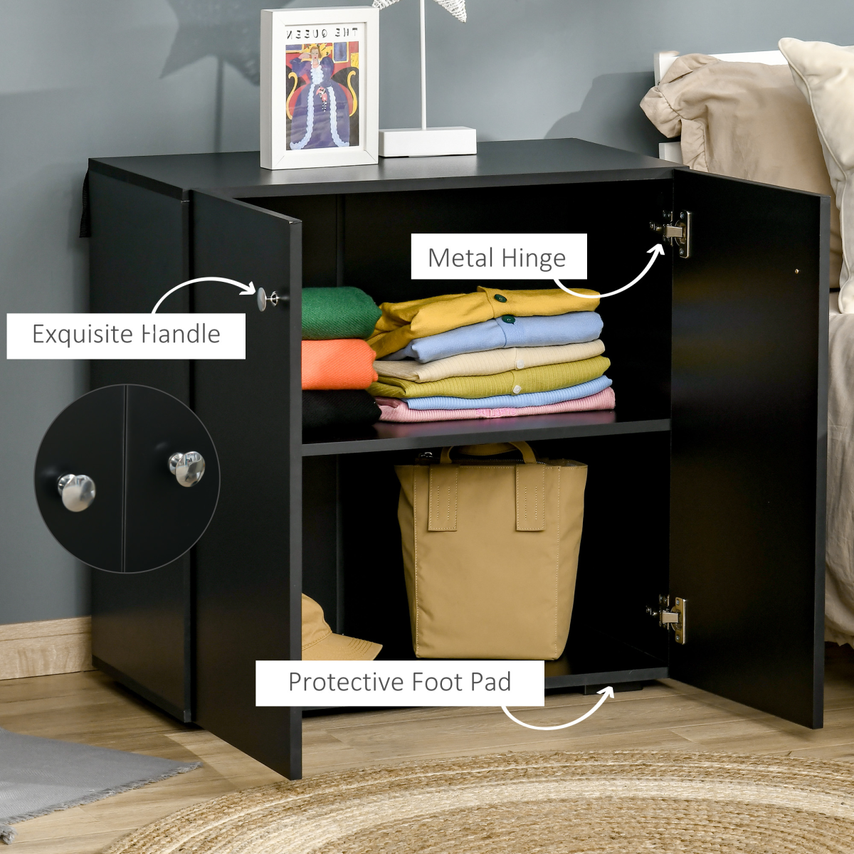 HOMCOM Freestanding Storage Cabinet with 2 Shelves – Wooden Sideboard for Bedroom or Office, Black