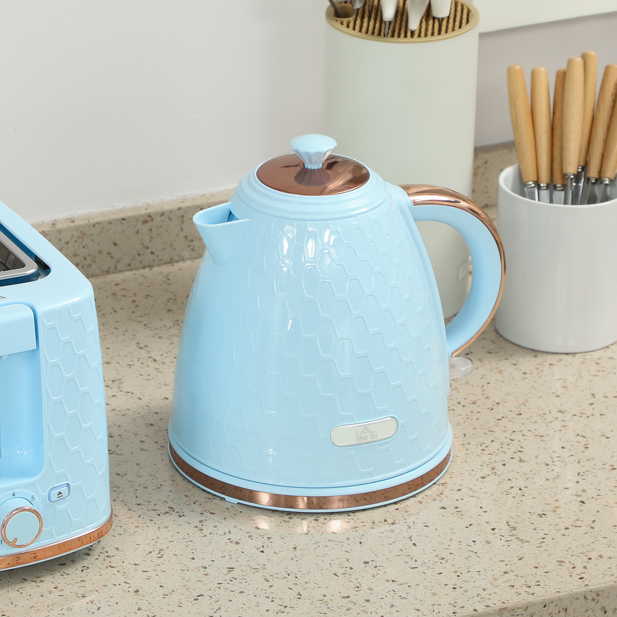 Kettle and Toaster Set with 1.7L Fast Boil Kettle, 2-Slice Toaster & 7 Browning Levels – Light Blue