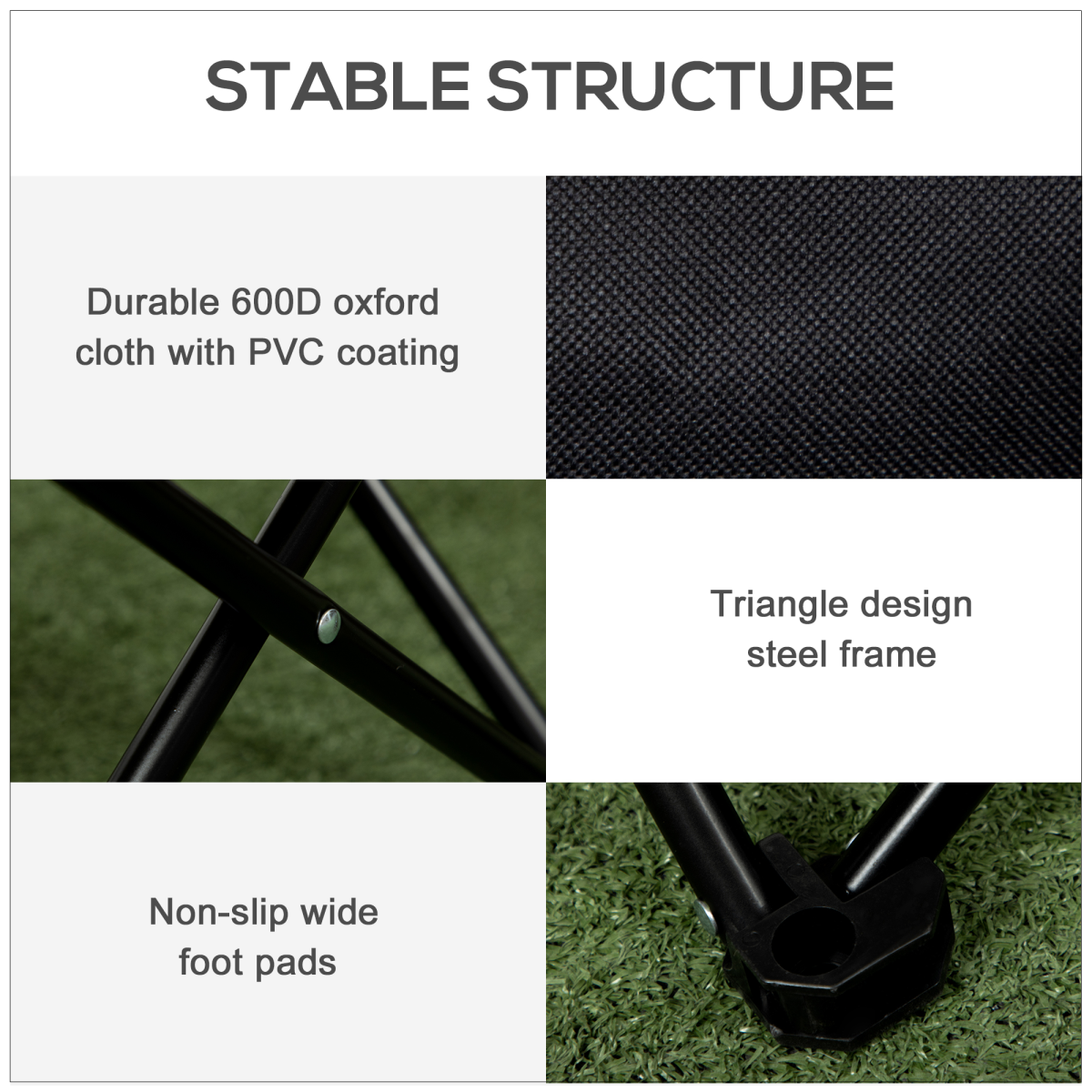 Outsunny Folding Camping Chair with Carry Bag & Side Mesh Pocket – Portable Outdoor Seat, 110kg Capacity, Black