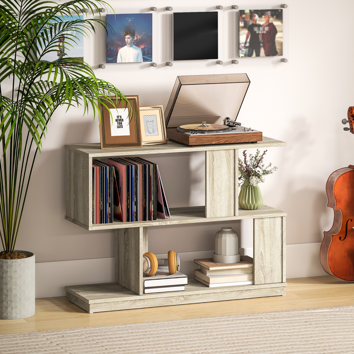 Rattan-Effect 3-Tier S-Shape Side & Coffee Table – Narrow Display Stand for Small Spaces
