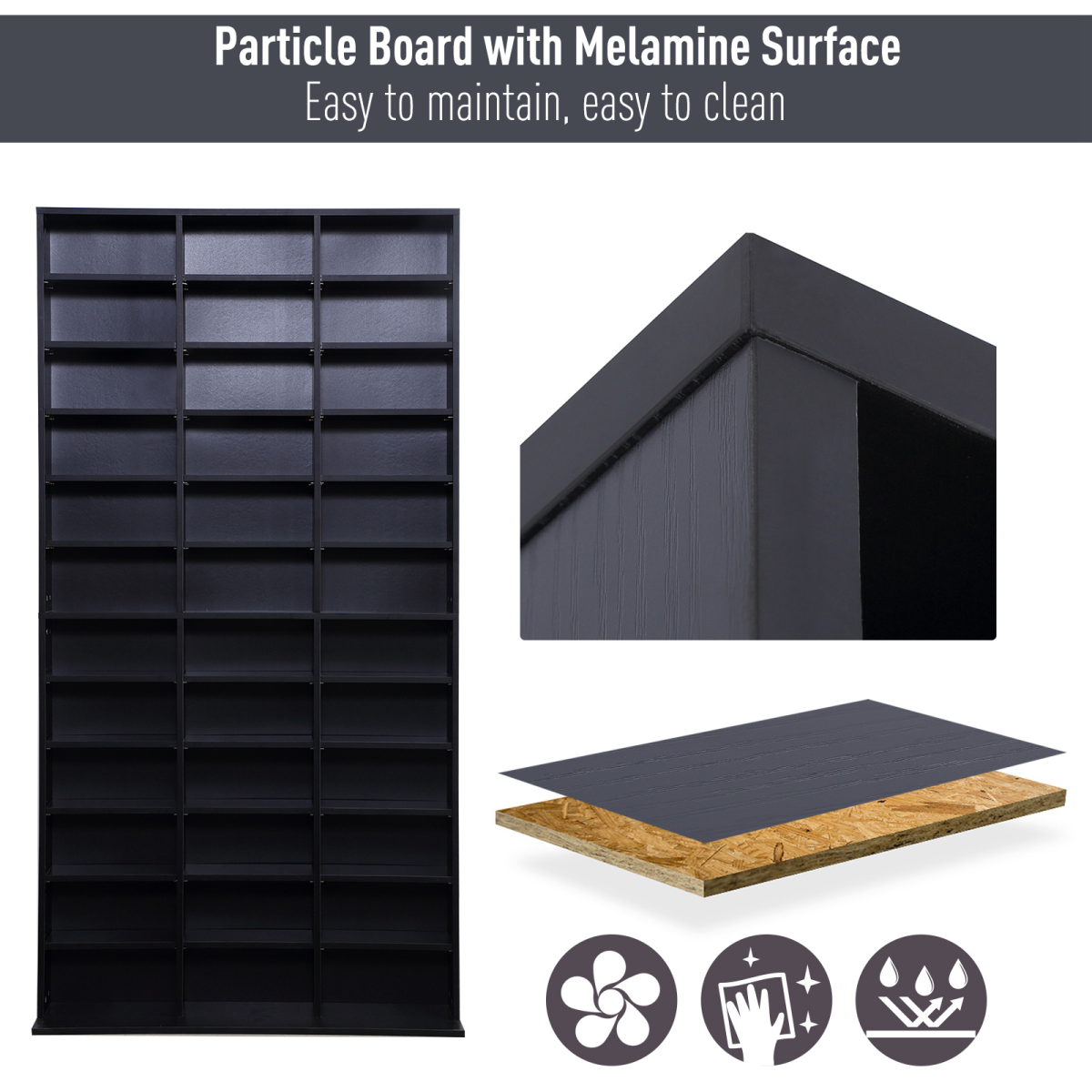 HOMCOM CD & DVD Media Storage Shelves with Contemporary Wooden Frame – Slim Display Tower, Black