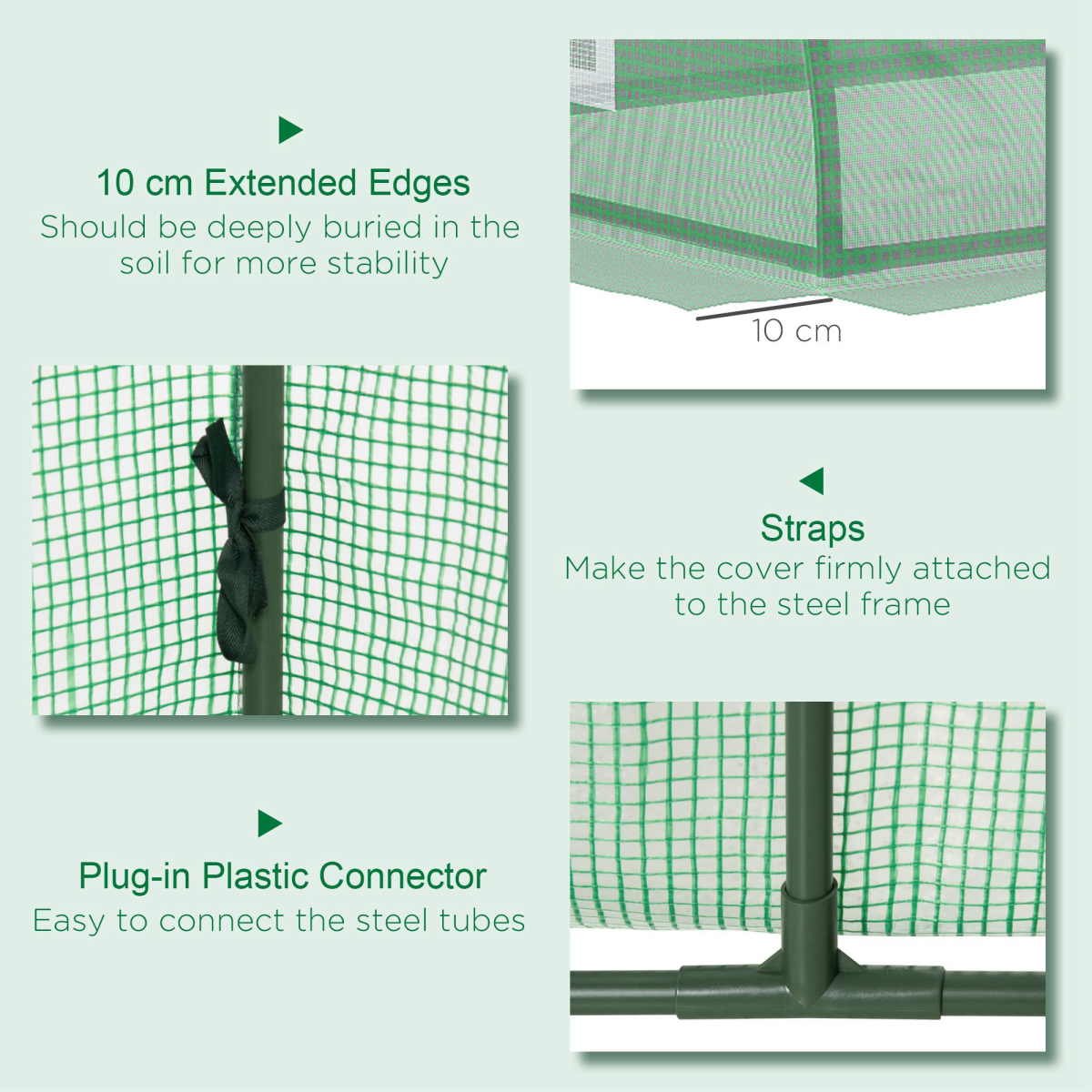Outsunny 3m Portable Mini Greenhouse Tunnel with 140gsm PE Cover & 5 Mesh Windows – Crop Protection