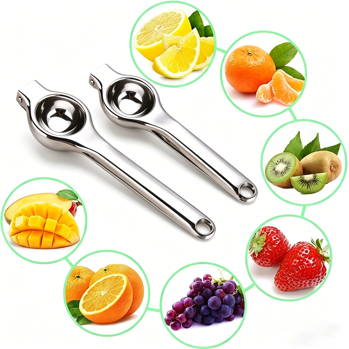 2 Pack Stainless Steel Manual Lemon & Orange Squeezer – Rust-Proof Hand Citrus Juicer with Pulp Filter Basket