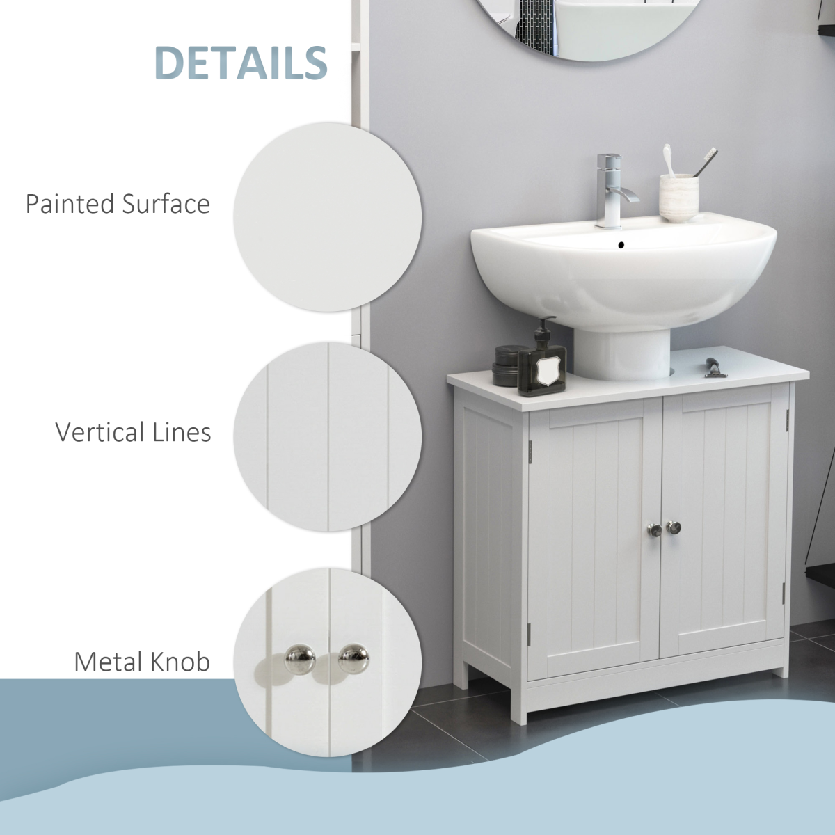 HOMCOM Under-Sink Bathroom Vanity Cabinet with Two Shelves – Pedestal Sink Storage, Wooden