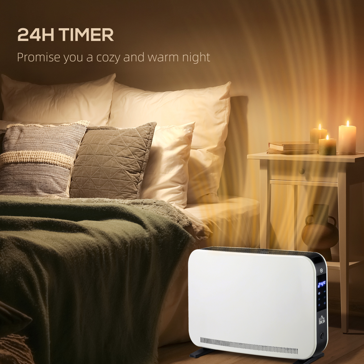 HOMCOM Portable Convector Heater with 24H Timer and 3 Heat Settings – Freestanding Room Heater, White