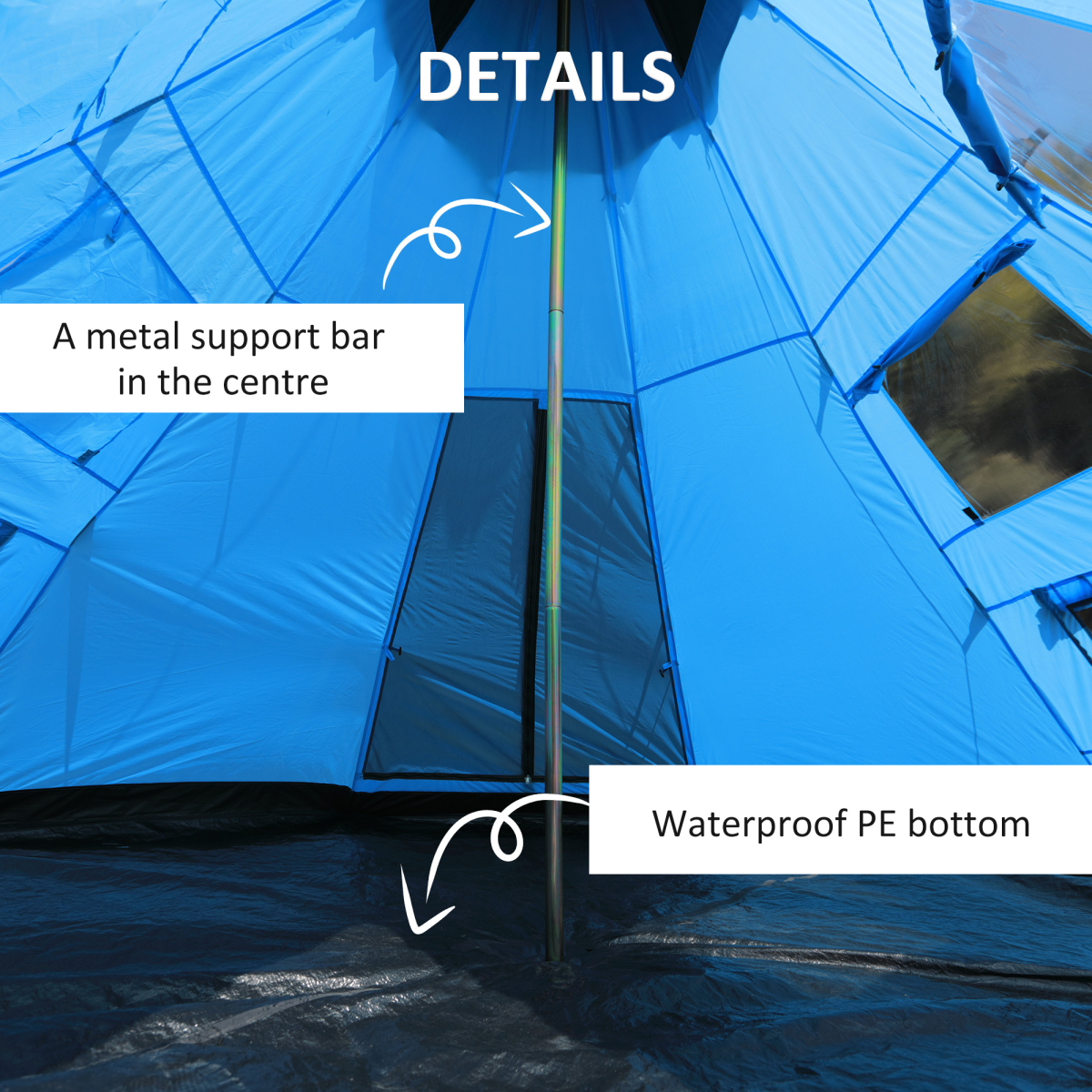 Outsunny 6-7 Person Large Tipi Family Camping Tent with Mesh Windows & Carry Bag – Festival and Party Tent
