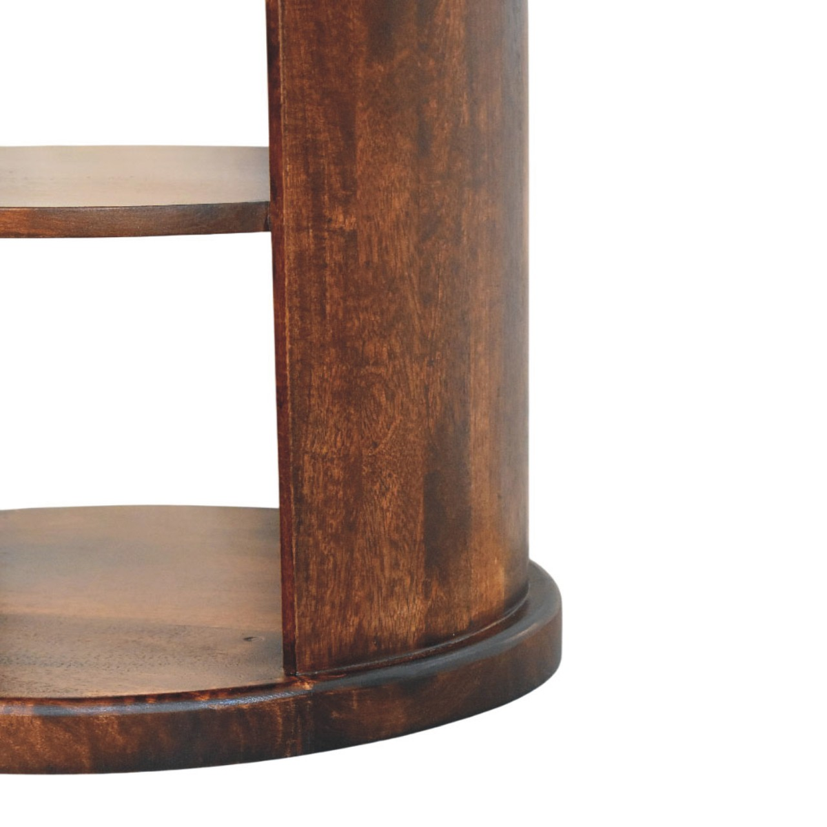 Artisan Furniture Solid Wood Ventura Round Side Table with 2 Open Shelves – California Walnut, Dark Brown