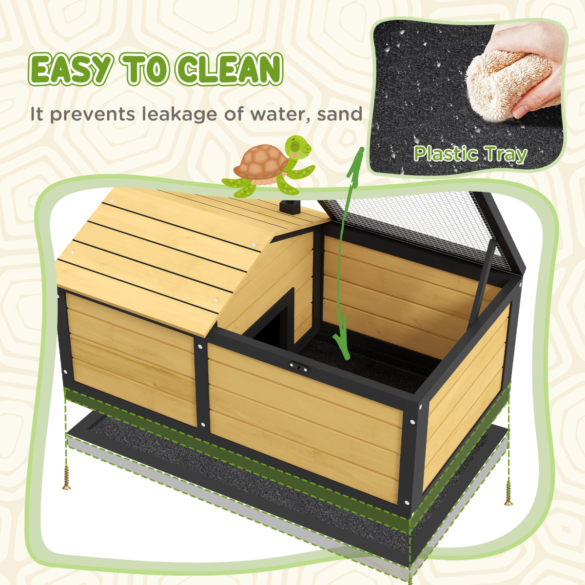PawHut Wooden Tortoise House with Hide Shelter Den, Run & Openable Roof – Small Reptile Habitat, Yellow