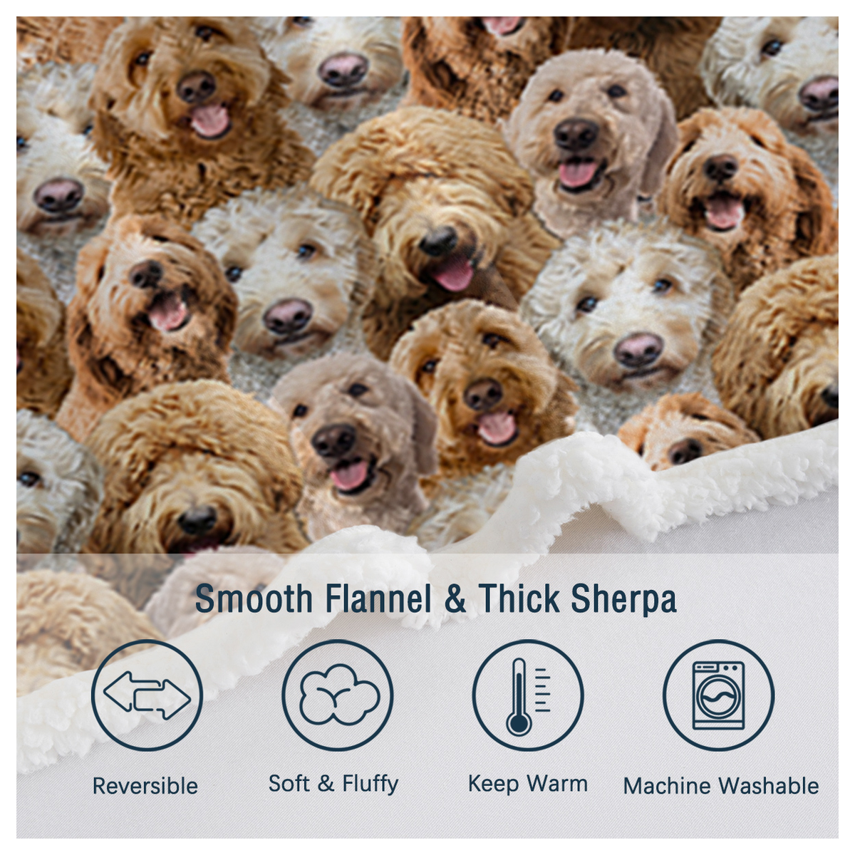 Cockapoo Puppy Print Sherpa Fleece Throw Blanket – Soft Reversible Dog Pattern Blanket for Kids & Adults, 150x200cm