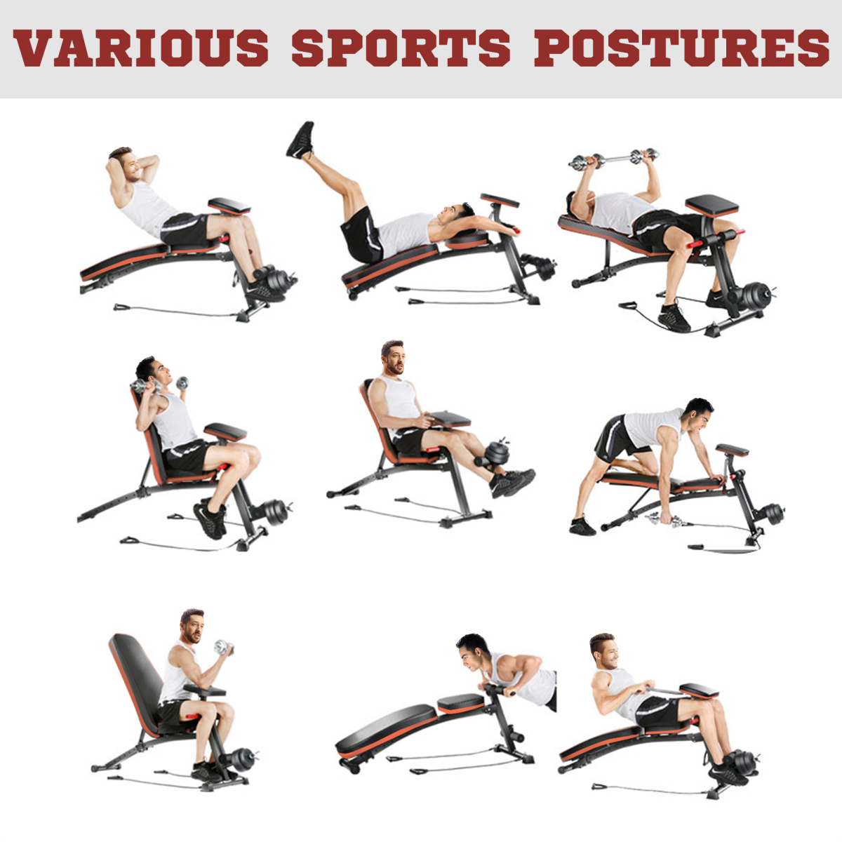 HOMCOM Foldable Weight Bench with 7 Incline Positions, Foam Rollers & Exercise Ropes – Home Gym Workout Bench