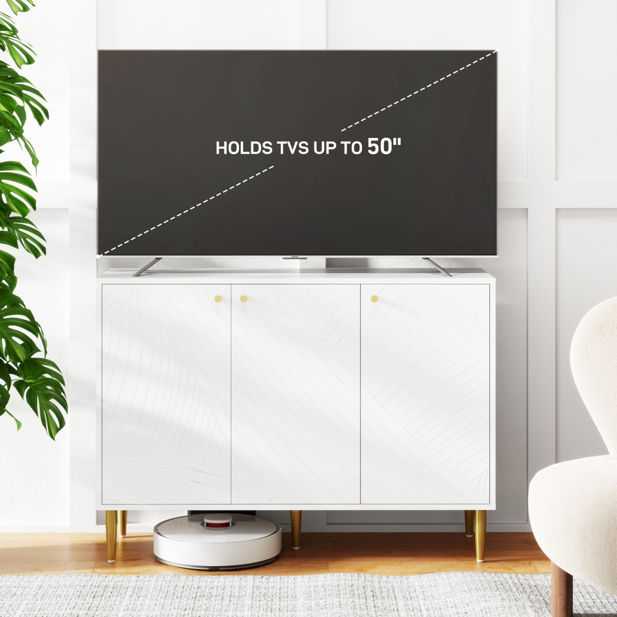 HOMCOM White Sideboard with Adjustable Shelves & Cupboard Storage – Multi-Use Storage Cabinet