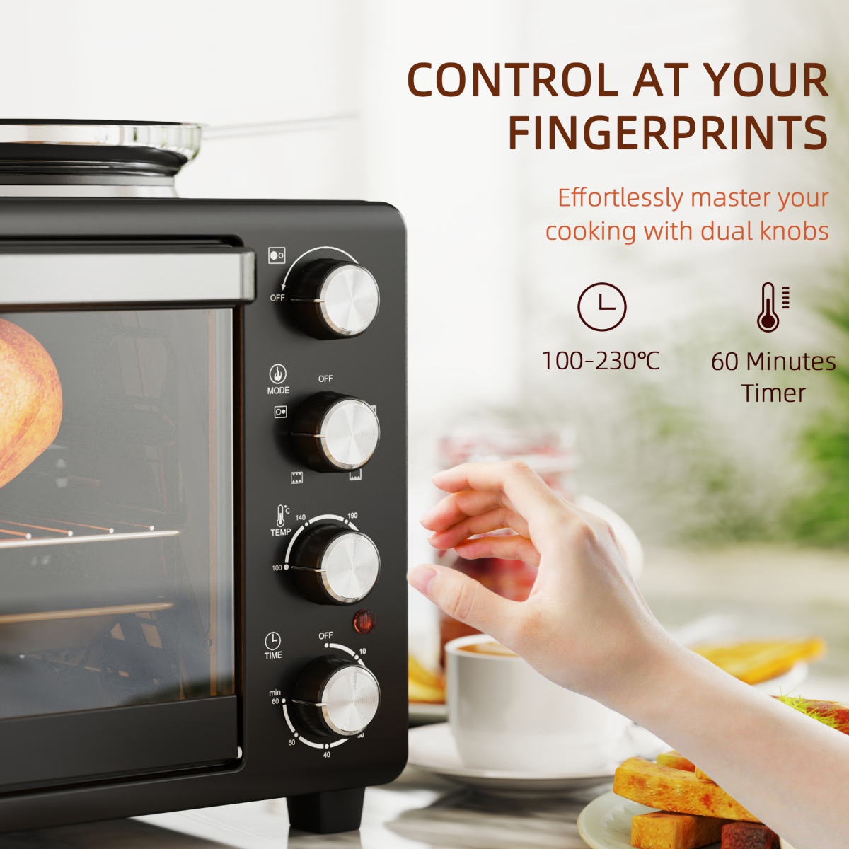 HOMCOM 28L Countertop Toaster Oven with 2 Hot Plates – Grill, Roast & Bake, 2600W