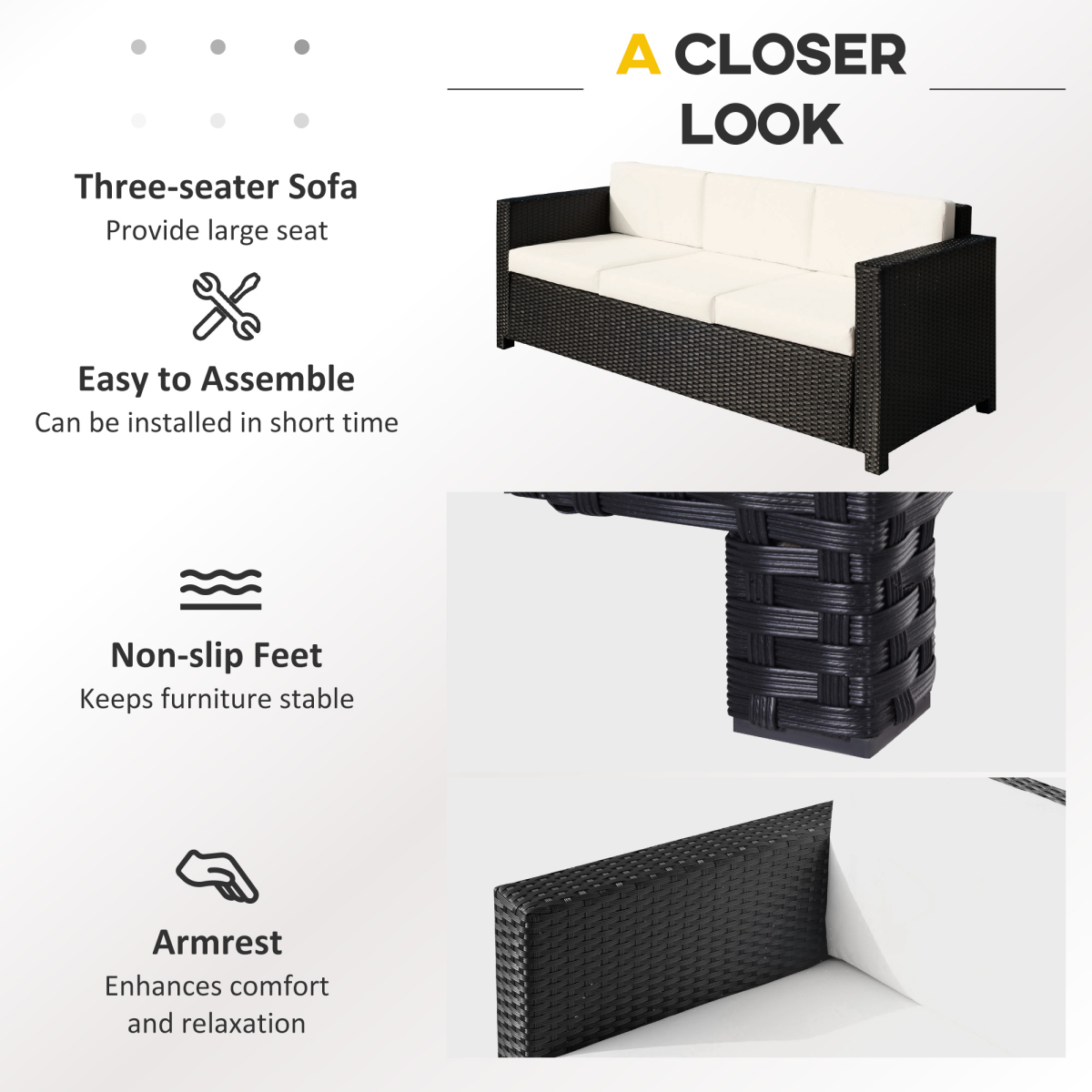 Outsunny Black Rattan Sofa feet detail